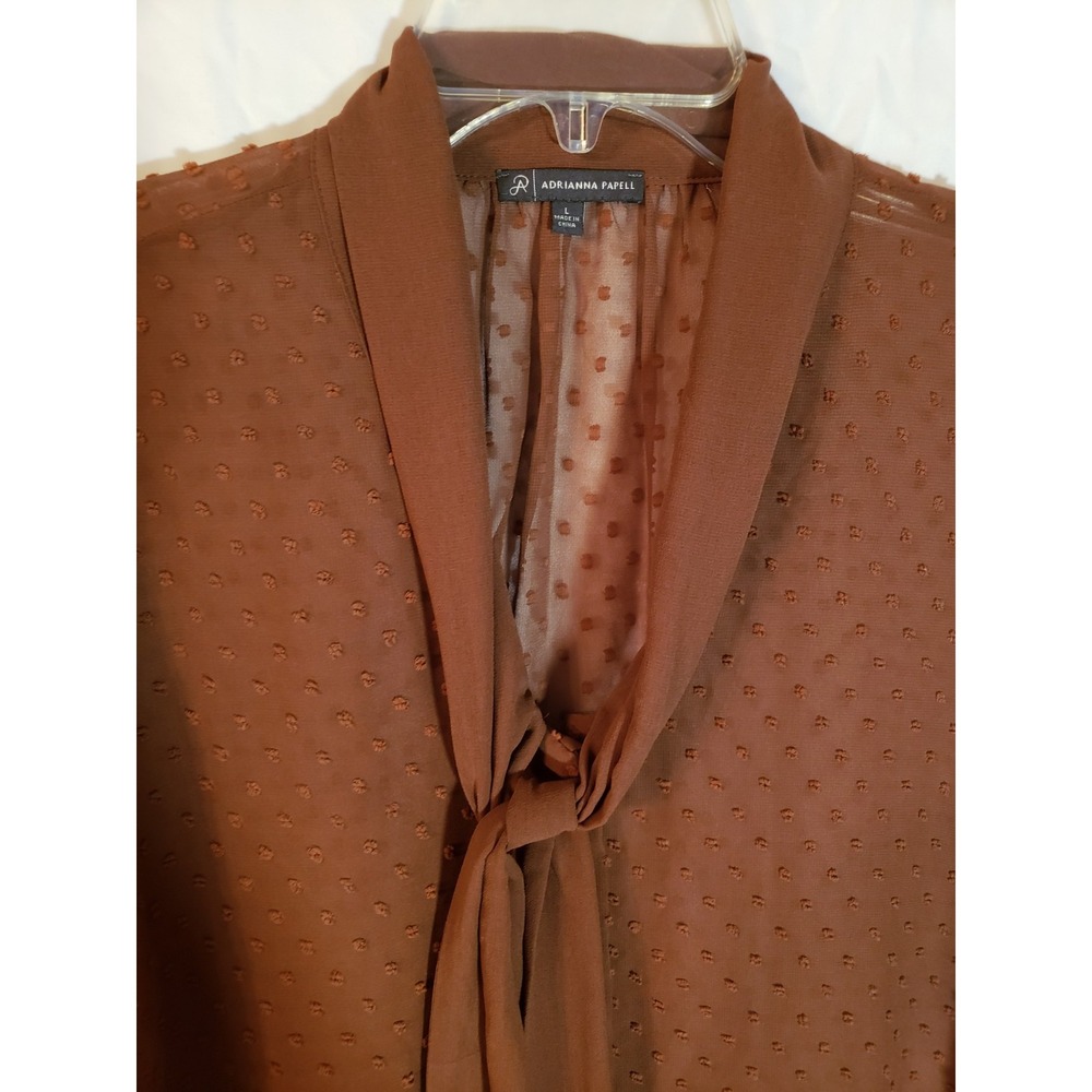 Women's Adrianna Papell Brown Long Sleeve Swiss Dot Blouse Size L - Picture 3 of 3